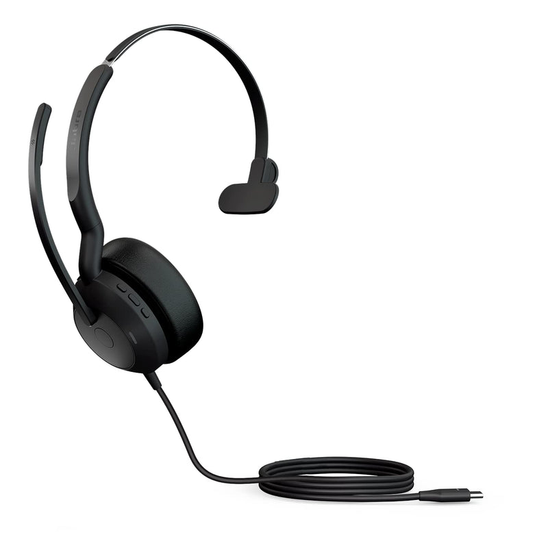 Jabra Evolve2 50 Wired Mono Headset - with AirComfort Technology, Noise-Cancelling Mics & Active Noise Cancellation - Works with All Leading UC Platforms Such as Zoom & Google Meet - Black