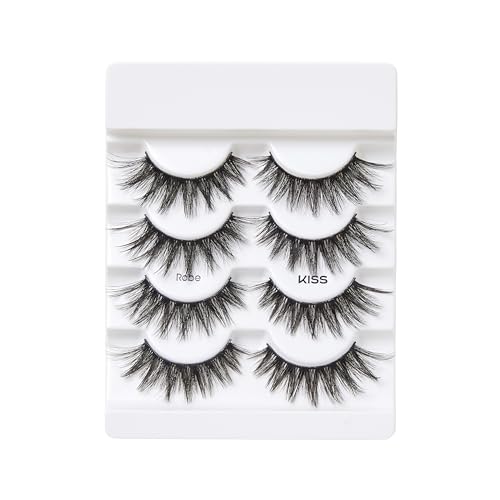 KISS Lash Couture Triple Push-Up False Eyelashes, 'Robe', 12 mm, Includes 4 Pairs Of Lashes, Contact Lens Friendly, Easy to Apply, Reusable Strip Lashes
