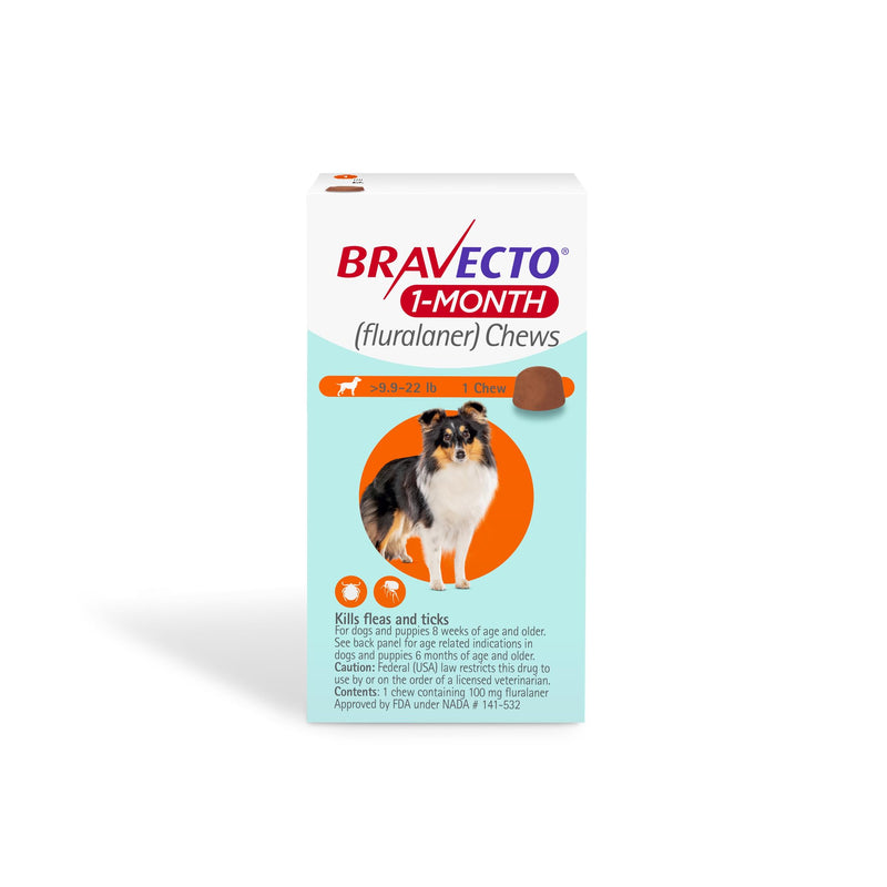 BRAVECTO 1-Month Flea & Tick Chew for Puppies, 1 Chew, 1 Month Supply, >9.9-22 lbs., Orange Box