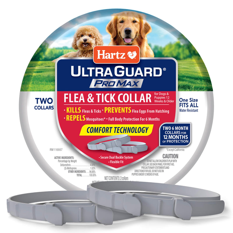 Hartz UltraGuard ProMax Flea & Tick Collar for Dogs I 12 Months Protection I Soft & Comfortable Flea & Tick Prevention I 2 Pack,Gray