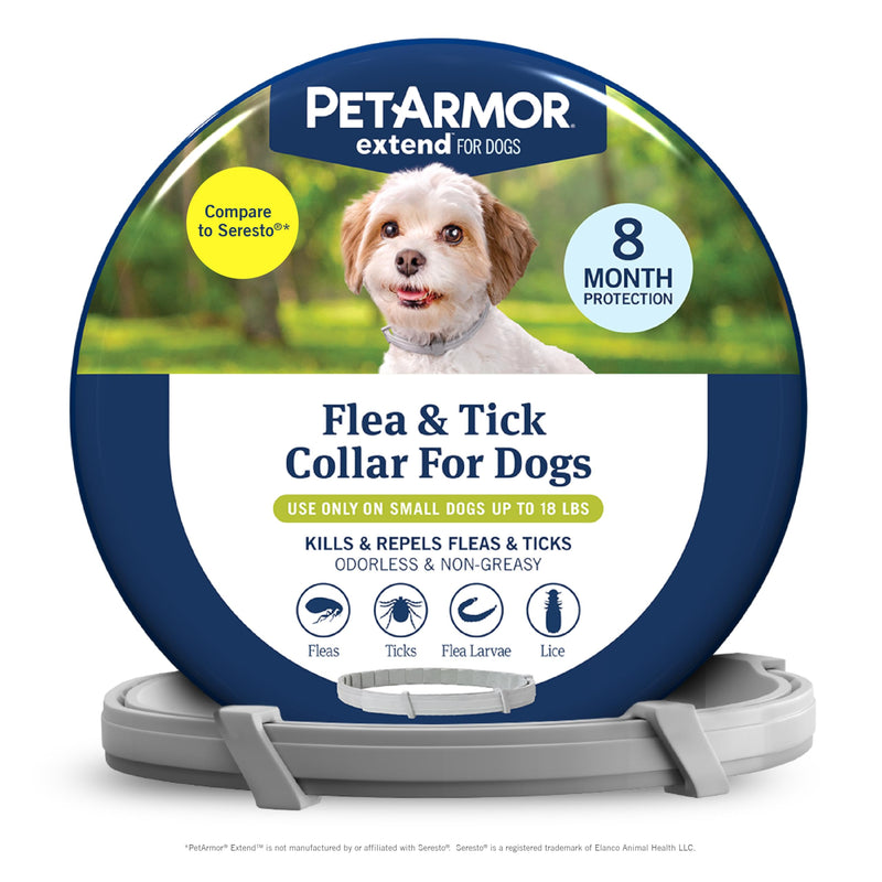 PetArmor Extend Flea & Tick Treatment & Prevention Collar for Small Dogs up to 18 lbs., 8 Months of Protection, Odorless & Non-Greasy, Waterproof, Kills Fleas, Ticks, and Flea Larvae, 1 Count