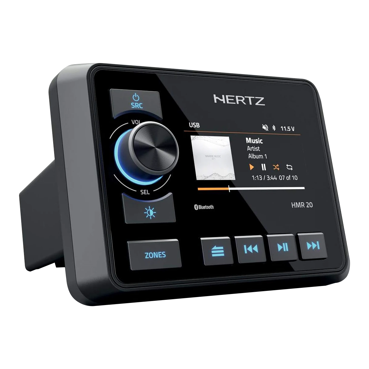 Hertz HMR-20 Marine Digital Media Receiver 2-Zone Receiver 3 Color Display AM/FM/USB/Bluetooth, 50 W x 4